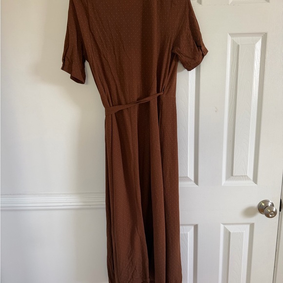 Uniqlo INES DE LA FRESSANGE Wrap Dress Brown Polka Dot Small - Picture 4 of 5